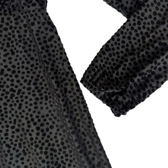 Fit & Flare Black Dress Small Faux Wrap Long Sleeves Burnout Velvet Polka Dot - Picture 6 of 15